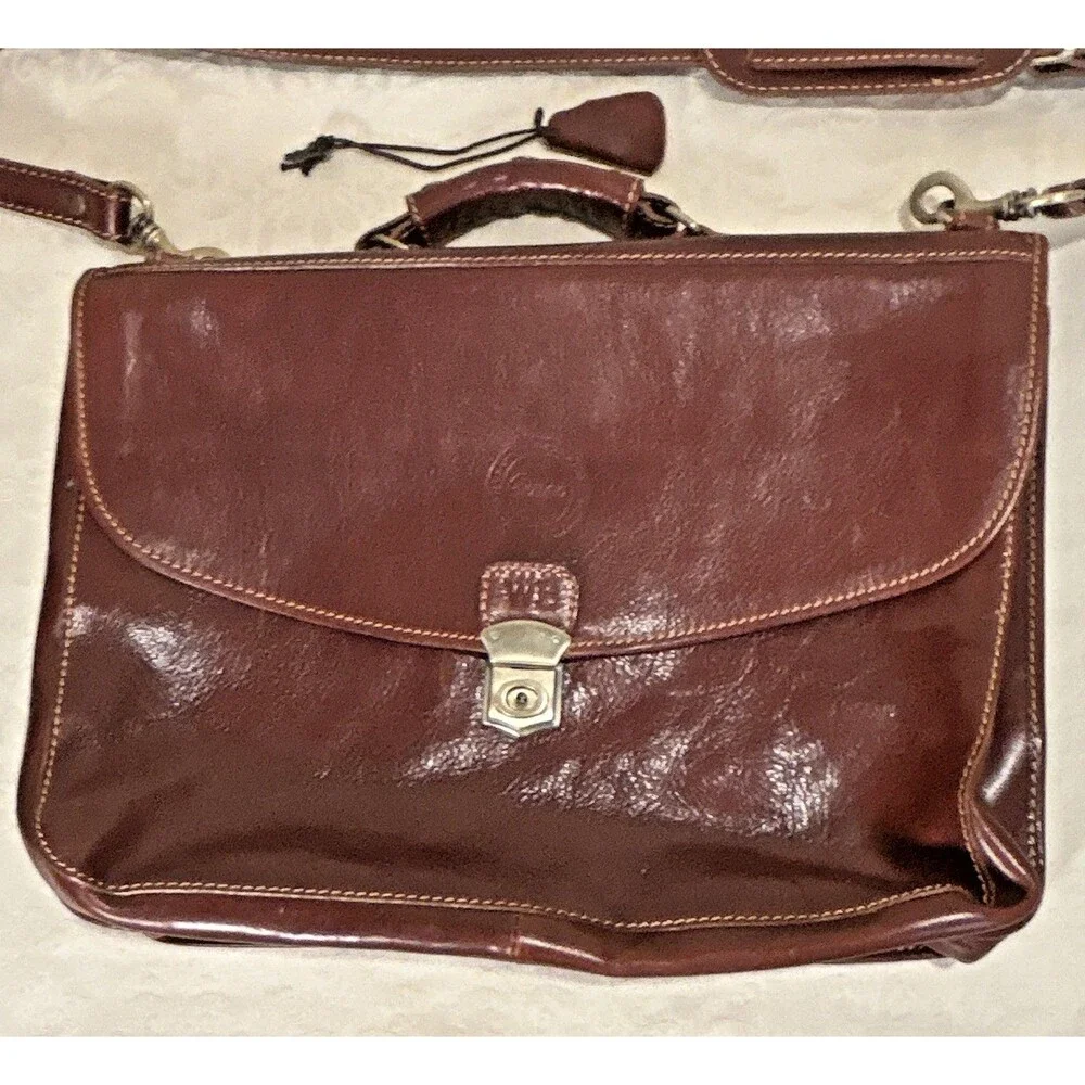 Cenzo Italian Leather Briefcase Messenger Bag Floto Laptop Case Satchel Brown WR